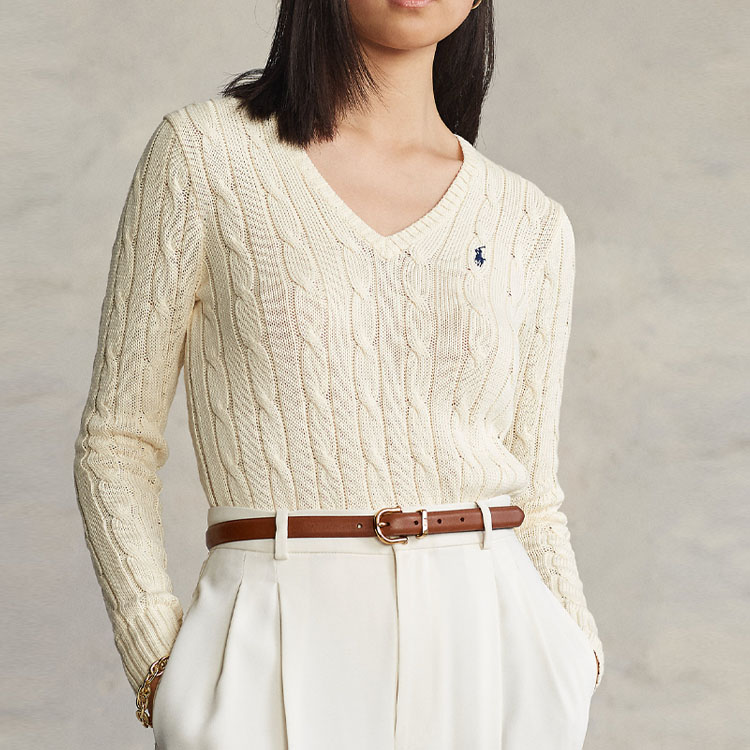 Shop (W) Polo Ralph Lauren SS23 Suéter de Punto Trenzado Crema Blanco. 211747398-004