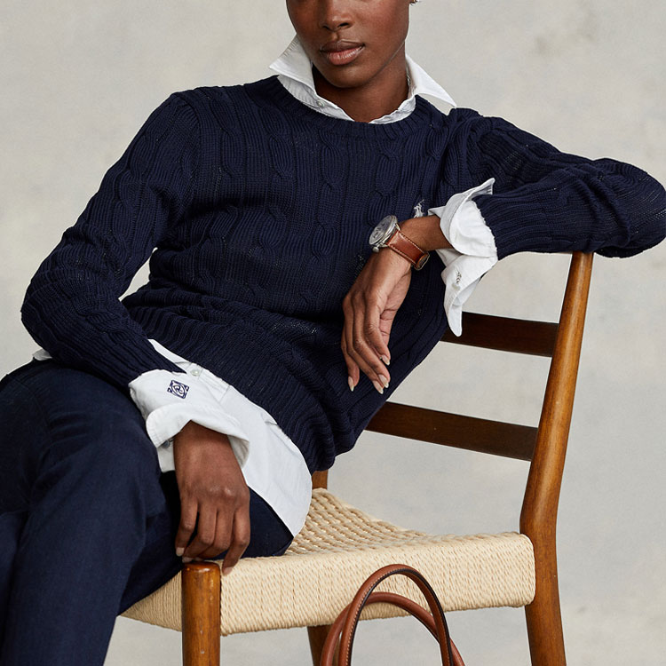 Shop (W) ポロラルフローレン SS23 ケーブルニットセーター ネイビーブルー ロゴ刺繍入り 211747397-001