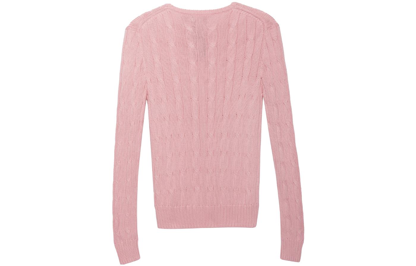 Lookbook (W) 폴로 랄프로렌 SS23 청키 니트 스웨터 핑크 자수 디테일. 211891640-004