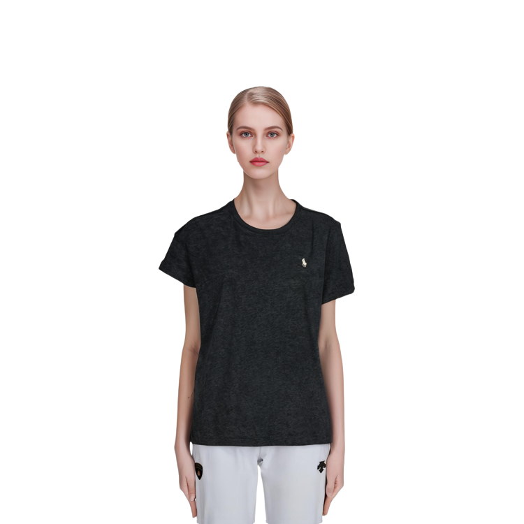 Shop (W) Polo Ralph Lauren SS23 Baju Kelabu V-Leher Logo Sulam. 211682523025