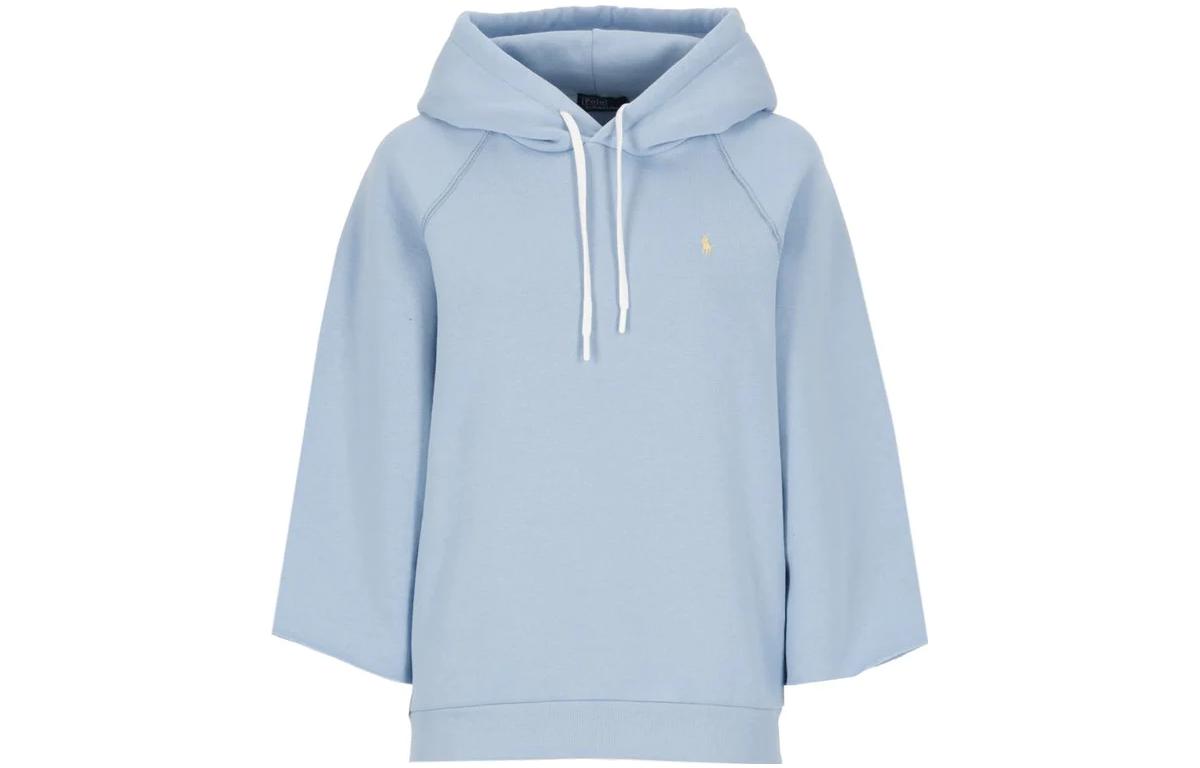 Order (W) 拉夫劳伦2023春夏浅蓝色连帽衫，带徽标刺绣。 211892615-001