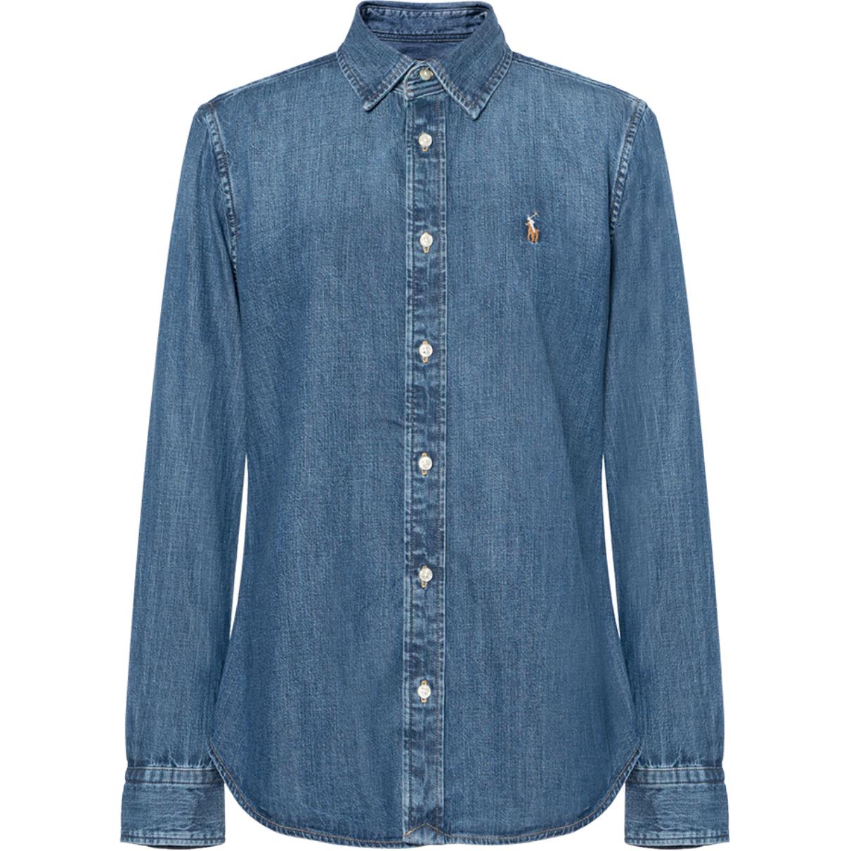 (Women) Polo Ralph Lauren SS23  Logo Embroidered Blue Long-Sleeve Shirt. 211899526-001