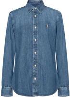 (Women) Polo Ralph Lauren SS23 Logo Embroidered Blue Long-Sleeve Shirt. 211899526-001 (Women) Polo Ralph Lauren SS23 Logo Embroidered Blue Long-Sleeve Shirt. 211899526-001