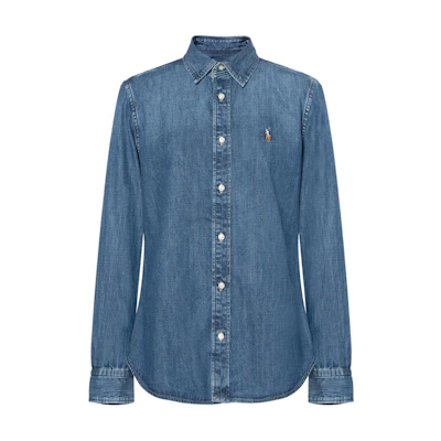 (Women) Polo Ralph Lauren SS23 Logo Embroidered Blue Long-Sleeve Shirt. 211899526-001