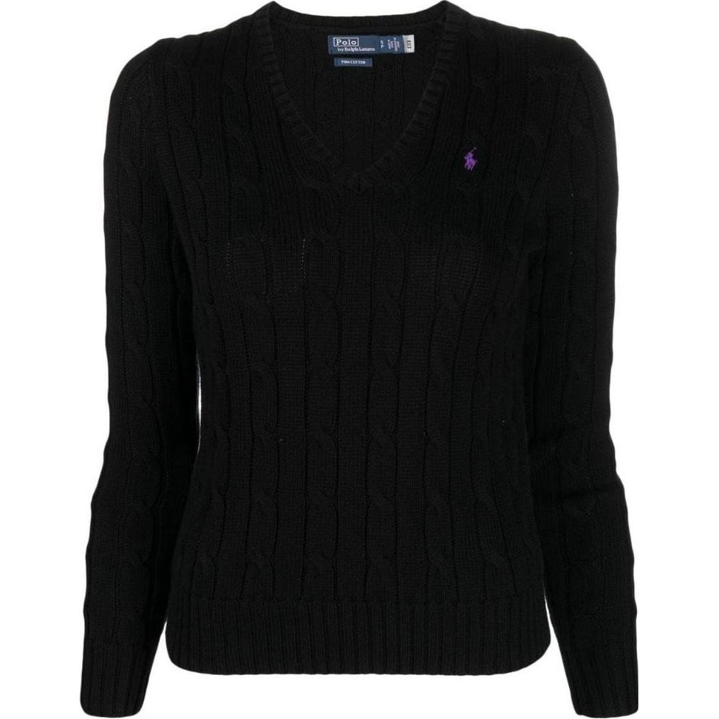 (Women) Polo Ralph Lauren SS23  Logo Knit V-Neck Sweater Black. 211891641-010