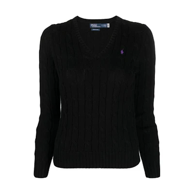 (Women) Polo Ralph Lauren SS23 Logo Knit V-Neck Sweater Black. 211891641-010