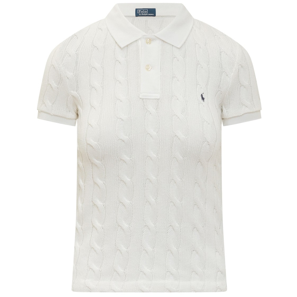 (Women) Polo Ralph Lauren SS23  Logo Textured Print Short Sleeve Polo Shirt White 211891579-001
