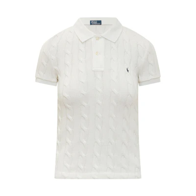 (Women) Polo Ralph Lauren SS23 Logo Textured Print Short Sleeve Polo Shirt White 211891579-001