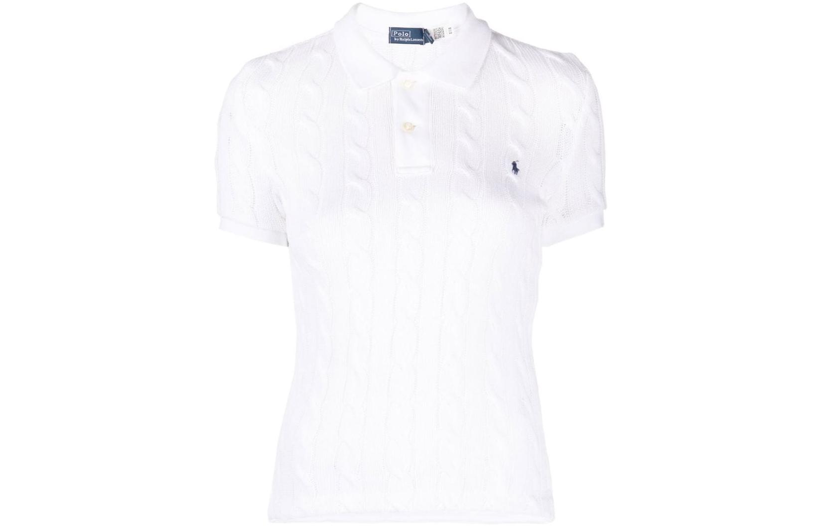 (Women) Polo Ralph Lauren SS23  Logo Textured Print Short Sleeve Polo Shirt White 211891579-001 圖 2