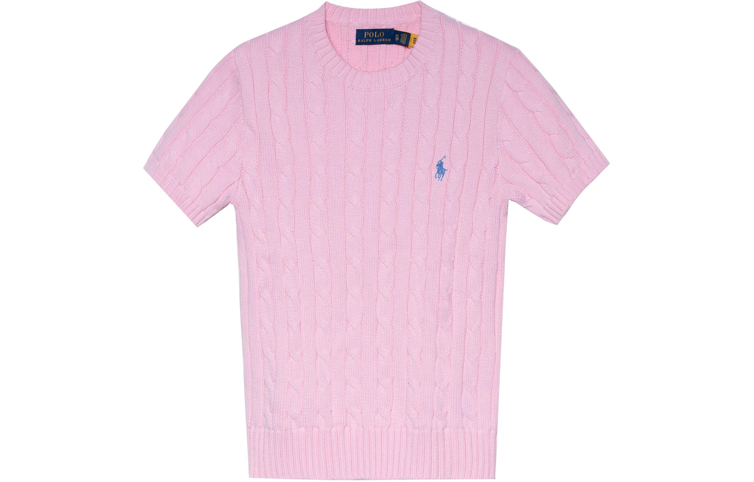 (Women) Polo Ralph Lauren SS23  Pink Logo Embroidered Crew Neck Knit Tee. 211910987-003