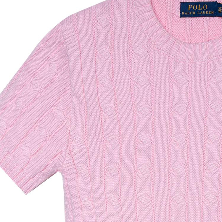 Cheap (W) 폴로 랄프 로렌 SS23 핑크 로고 자수 크루넥 니트 티셔츠. 211910987-003