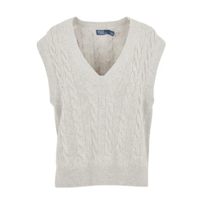 (Women) Polo Ralph Lauren SS23 Sleeveless V-Neck Knit Vest Light Grey 211910425-001