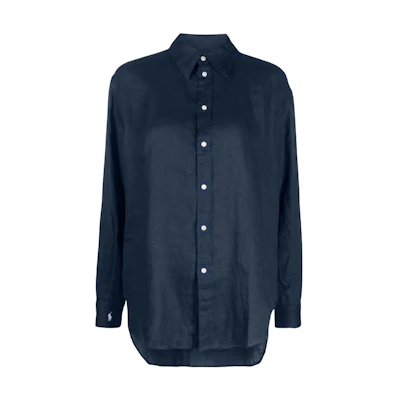 (Women) Polo Ralph Lauren SS23 Solid Logo Embroidered Long Sleeve Shirt Navy Blue 211892370-005