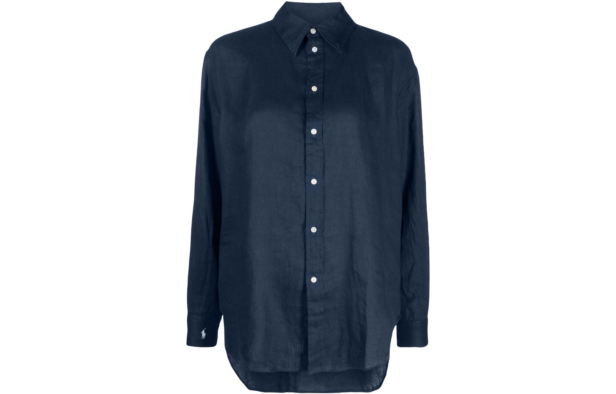 (Women) Polo Ralph Lauren SS23  Solid Logo Embroidered Long Sleeve Shirt Navy Blue 211892370-005 圖 2