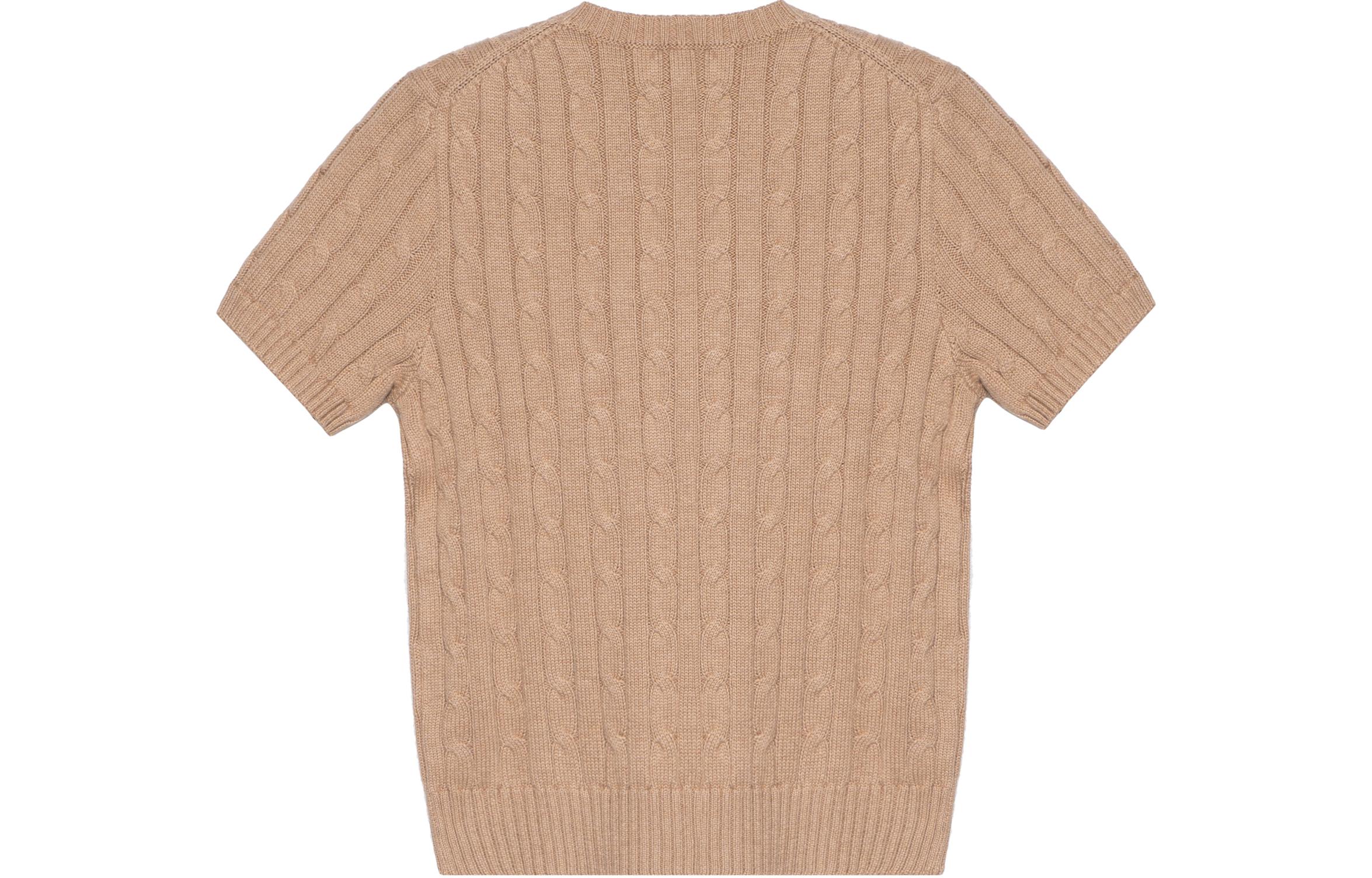 Lookbook (W) 폴로 랄프 로렌 SS23 솔리드 로고 자수 니트 스웨터 카키. 211881700-001