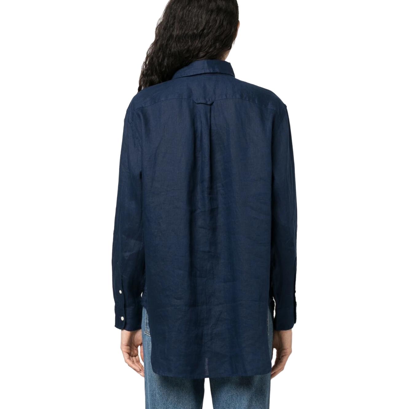 (Women) Polo Ralph Lauren SS23  Solid Logo Embroidered Long Sleeve Shirt Navy Blue 211892370-005 圖 4