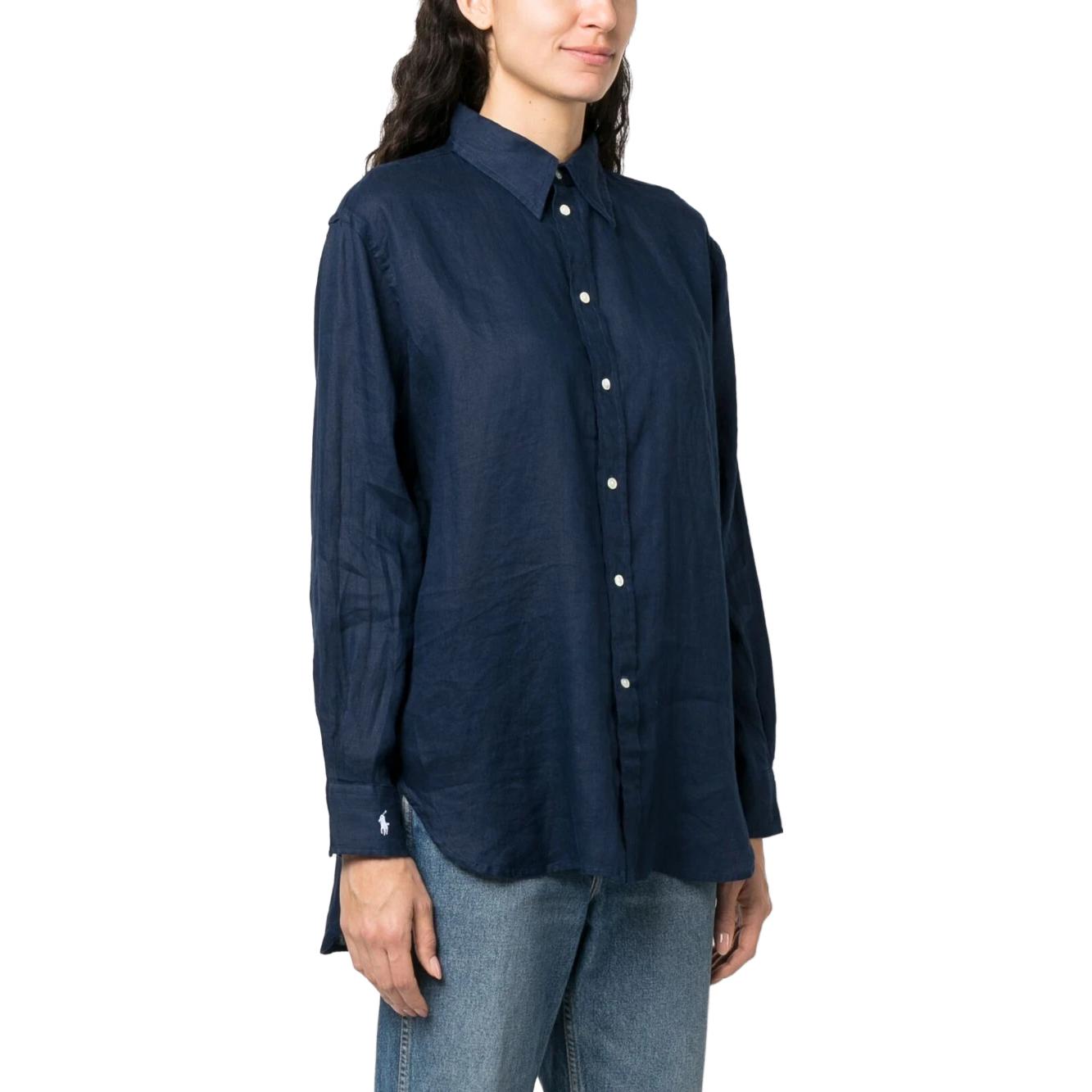 (Women) Polo Ralph Lauren SS23  Solid Logo Embroidered Long Sleeve Shirt Navy Blue 211892370-005 圖 5