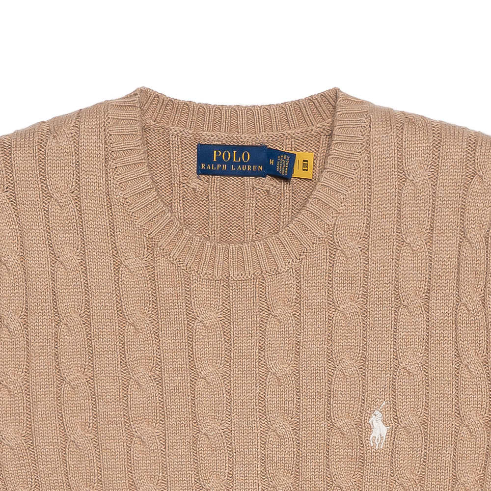 Cheap (W) 폴로 랄프 로렌 SS23 솔리드 로고 자수 니트 스웨터 카키. 211881700-001