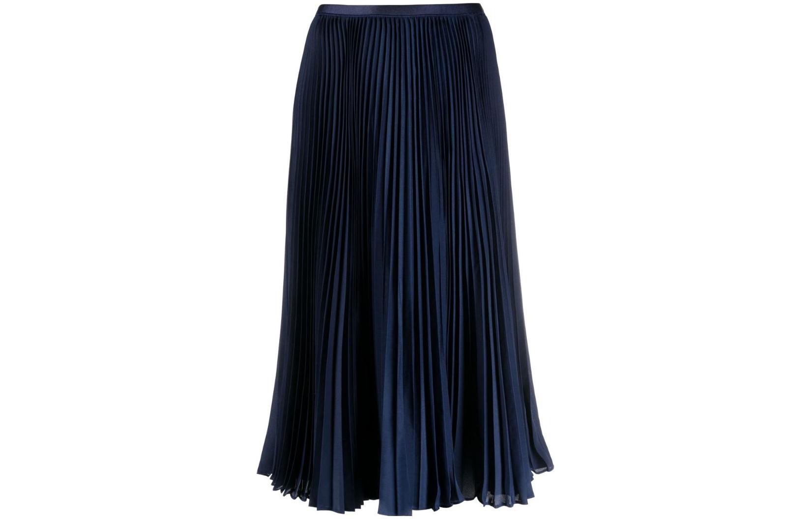 Order (W) Falda Midi Casual Plisada Sólida Azul Polo Ralph Lauren SS23. 211891438-002