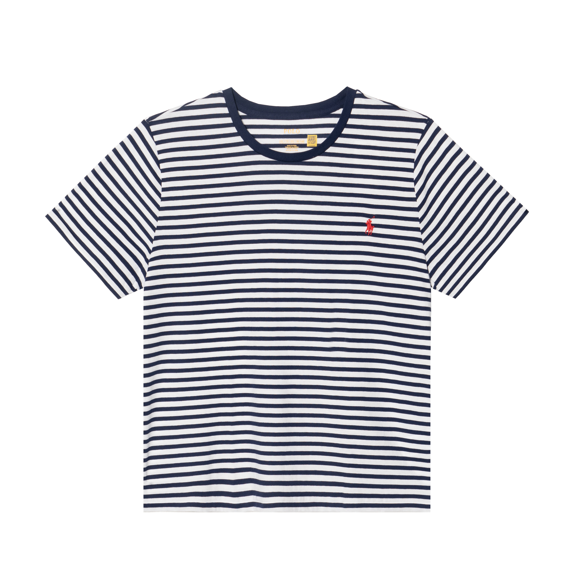 (Women) Polo Ralph Lauren SS23  Striped Print Crewneck Short Sleeve T-Shirt Blue White 211698030-021