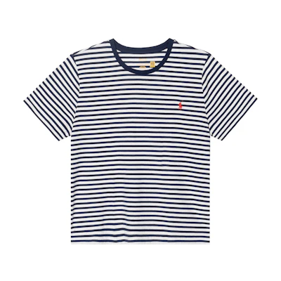 (Women) Polo Ralph Lauren SS23 Striped Print Crewneck Short Sleeve T-Shirt Blue White 211698030-021