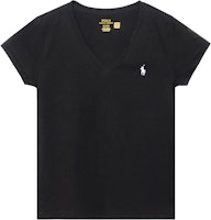 (Women) Polo Ralph Lauren SS23 V-Neck Logo Embroidery Black T-Shirt. WMPOKNINCU20698-790 (Women) Polo Ralph Lauren SS23 V-Neck Logo Embroidery Black T-Shirt. WMPOKNINCU20698-790
