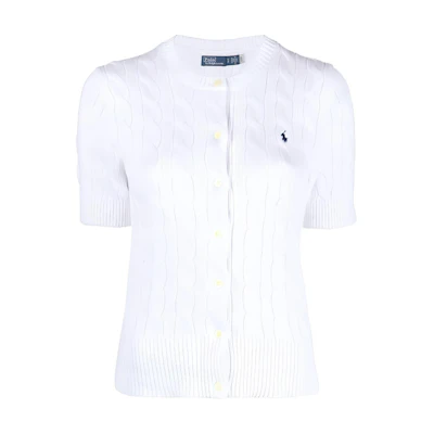 (Women) Polo Ralph Lauren SS23 White Cable Knit Cardigan with Logo Embroidery 211906814-001