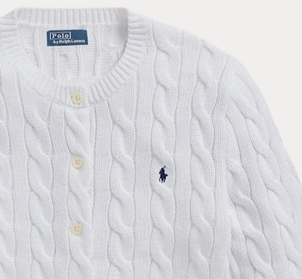 (Women) Polo Ralph Lauren SS23 White Cable Knit Sweater with Embroidery. 211891643-001 Details for (Women) Polo Ralph Lauren SS23 White Cable Knit Sweater with Embroidery. 211891643-001