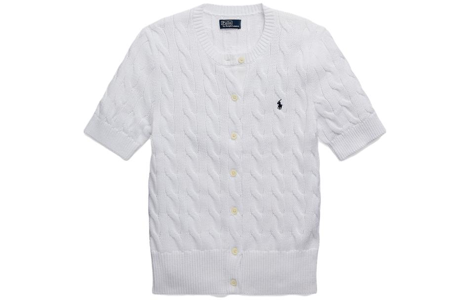 (Women) Polo Ralph Lauren SS23  White Knit Cardigan with Logo Embroidery. WMPOSWENDW20151-100