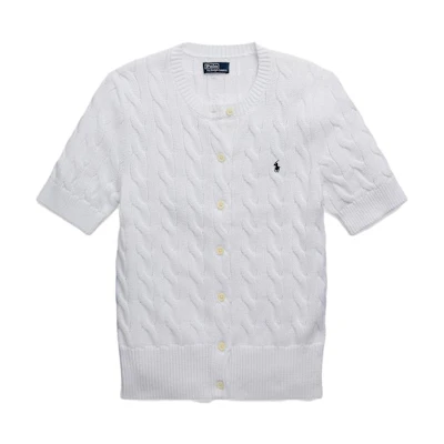 (Women) Polo Ralph Lauren SS23 White Knit Cardigan with Logo Embroidery. WMPOSWENDW20151-100