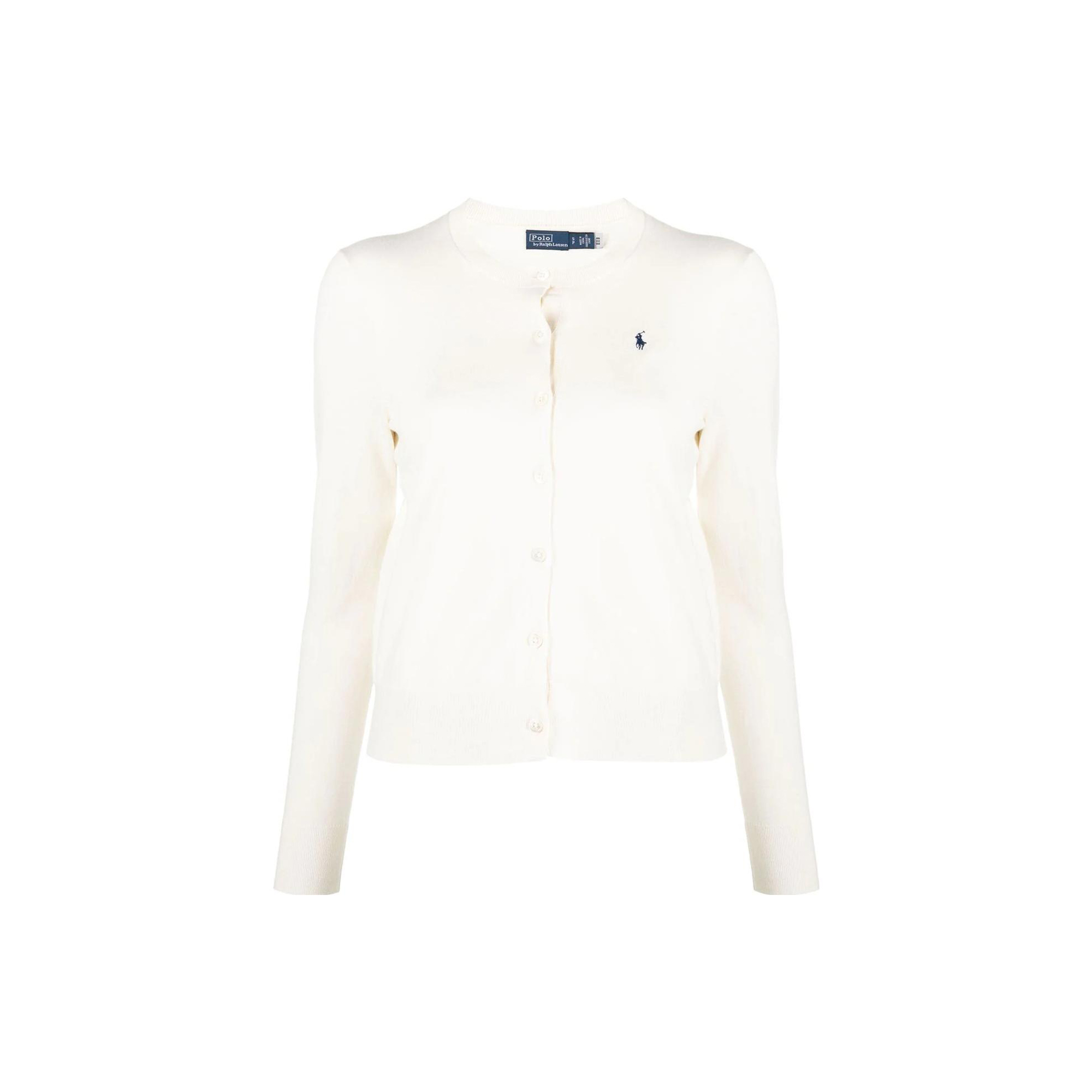 (Women) Polo Ralph Lauren SS23  White Knit Cardigan with Logo Embroidery. 211891672-001