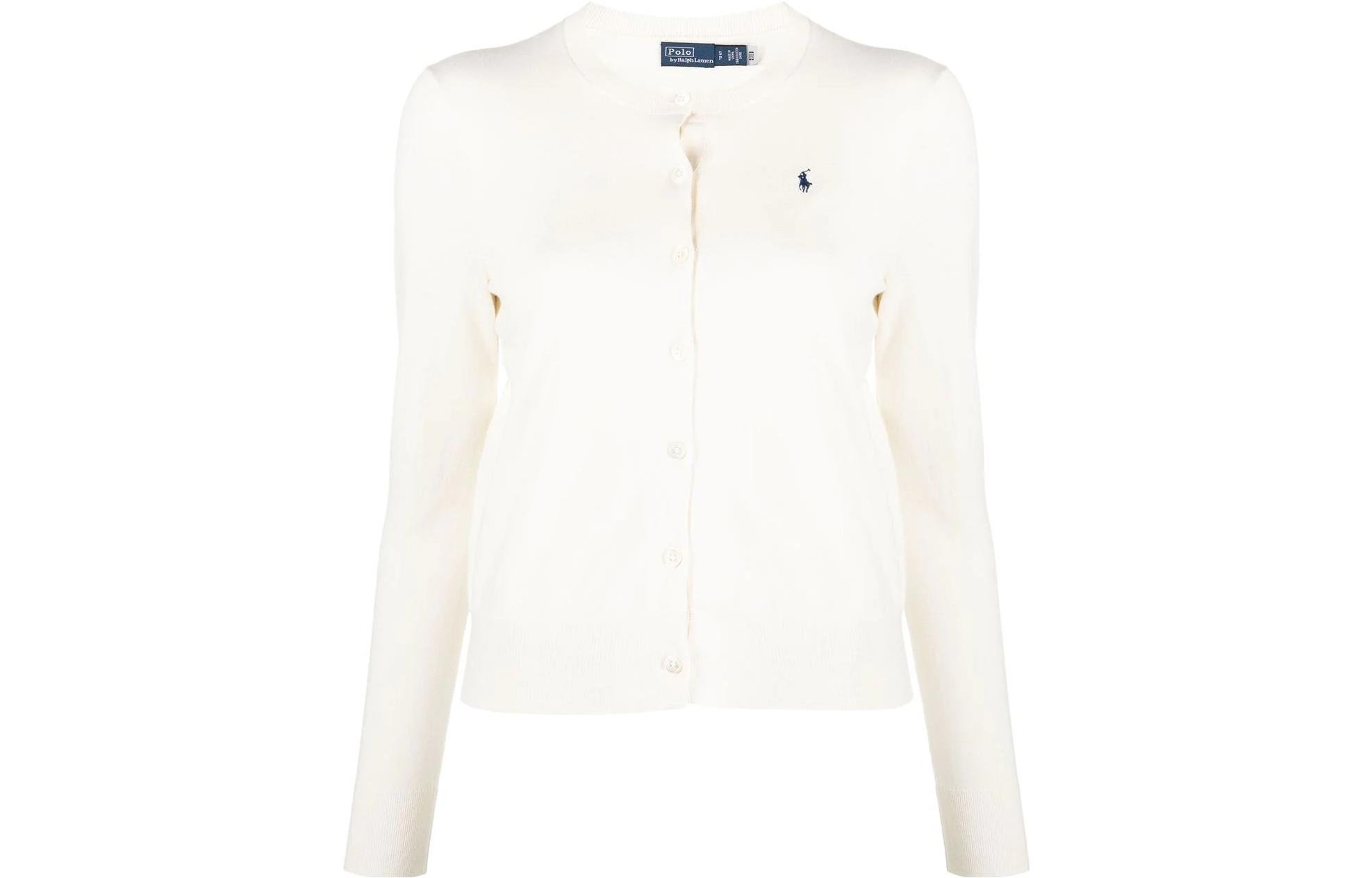 Order (W) 폴로 랄프 로렌 SS23 화이트 로고 자수 니트 가디건. 211891672-001
