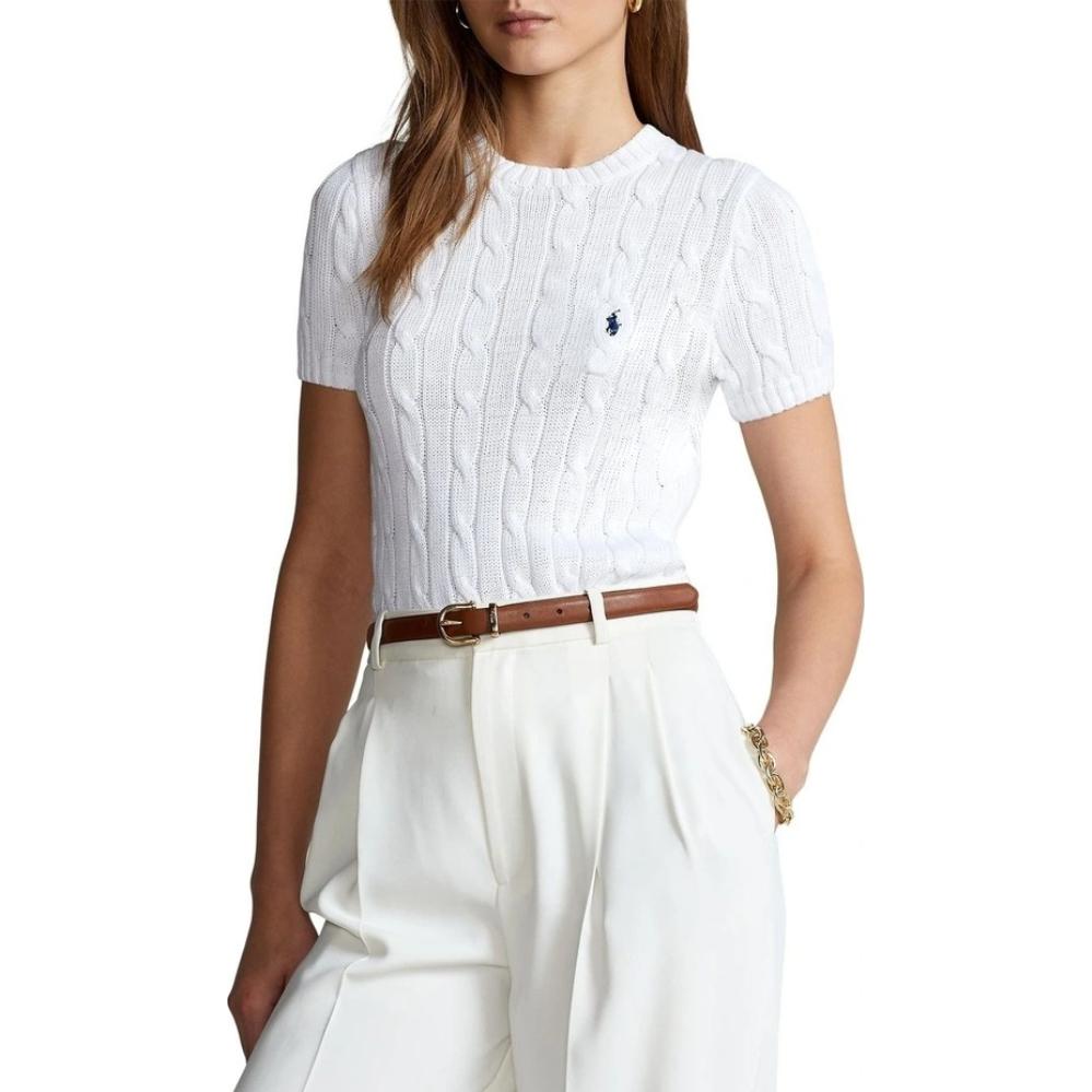 Shop (Women) Polo Ralph Lauren SS23  White Knit Sweater with Solid Logo Embroidery. 211910987-001