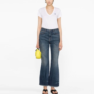 (W) ポロ ラルフ ローレン SS23 ホワイト ロゴ刺繍 半袖 Tシャツ. 211902403-001 Lookbook (W) ポロ ラルフ ローレン SS23 ホワイト ロゴ刺繍 半袖 Tシャツ. 211902403-001