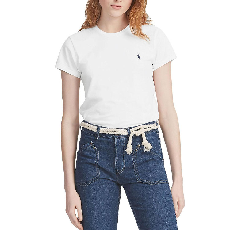 Shop (W) Polo Ralph Lauren SS23 白色刺繡標誌圓領T恤。 211747407-002