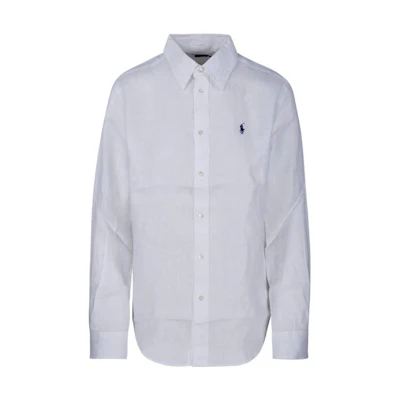 (Women) Polo Ralph Lauren SS23 White Long-Sleeve Shirt with Logo Embroidery. 211920516-006