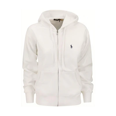 (Women) Polo Ralph Lauren SS23 White Solid Hoodie Zip-Up Sweatshirt 211891559-001