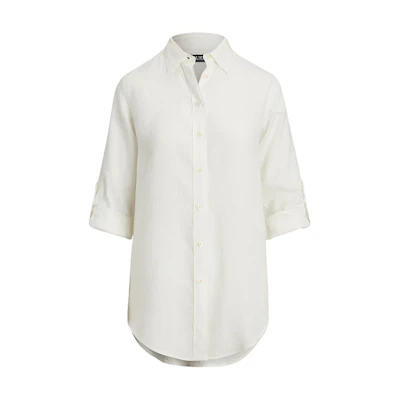 (Women) Polo Ralph Lauren SS23 White Solid Square Neck Long Sleeve Shirt. WMLRSHTS6820046-100