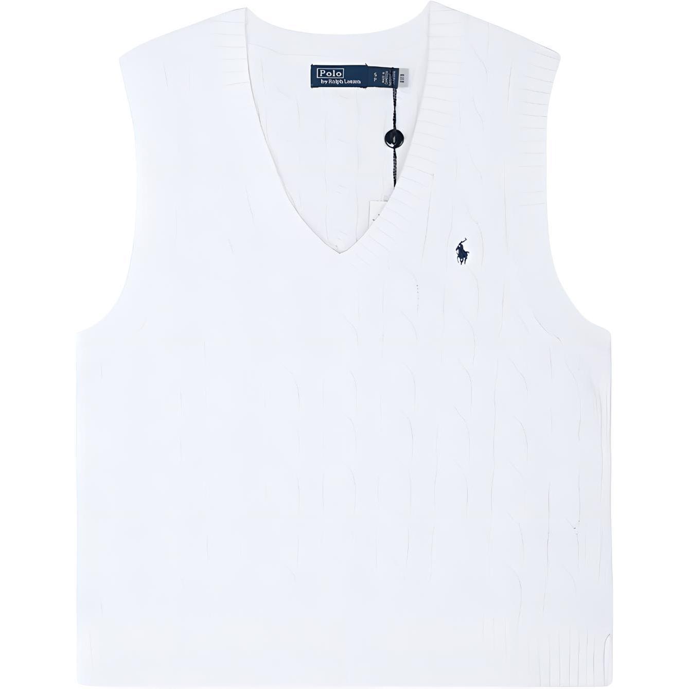 (Women) Polo Ralph Lauren SS23  White V-Neck Knit Vest with Small Logo Embroidery. 211906205-001