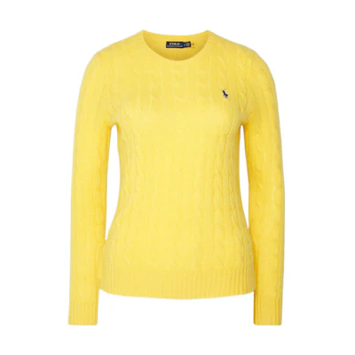 (Women) Polo Ralph Lauren SS23 Yellow Cable Knit Sweater with Embroidery. 211891640-007