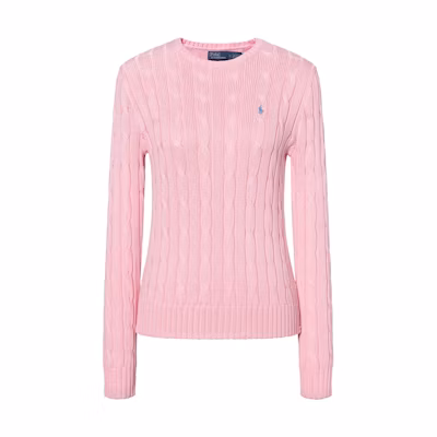 (Women) Polo Ralph Lauren SS23 Pink Slim Fit Cable-Knit Cotton Sweater Women Logo Embroidery. WMPOSWENC020592-650