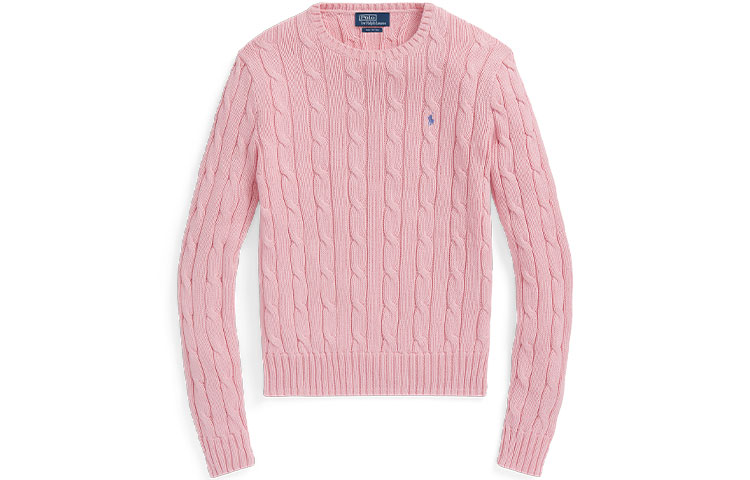 Order (W) Polo Ralph Lauren SS23 Pink Slim Fit Kabel-Knit Cotton Sweater Wanita Logo Sulam. WMPOSWENC020592-650