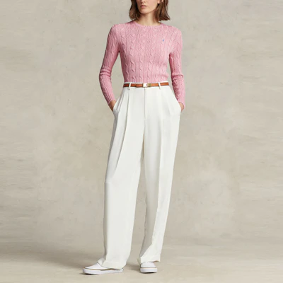 (W) Polo Ralph Lauren SS23 Pink Slim Fit Kabel-Knit Cotton Sweater Wanita Logo Sulam. WMPOSWENC020592-650 Lookbook (W) Polo Ralph Lauren SS23 Pink Slim Fit Kabel-Knit Cotton Sweater Wanita Logo Sulam. WMPOSWENC020592-650