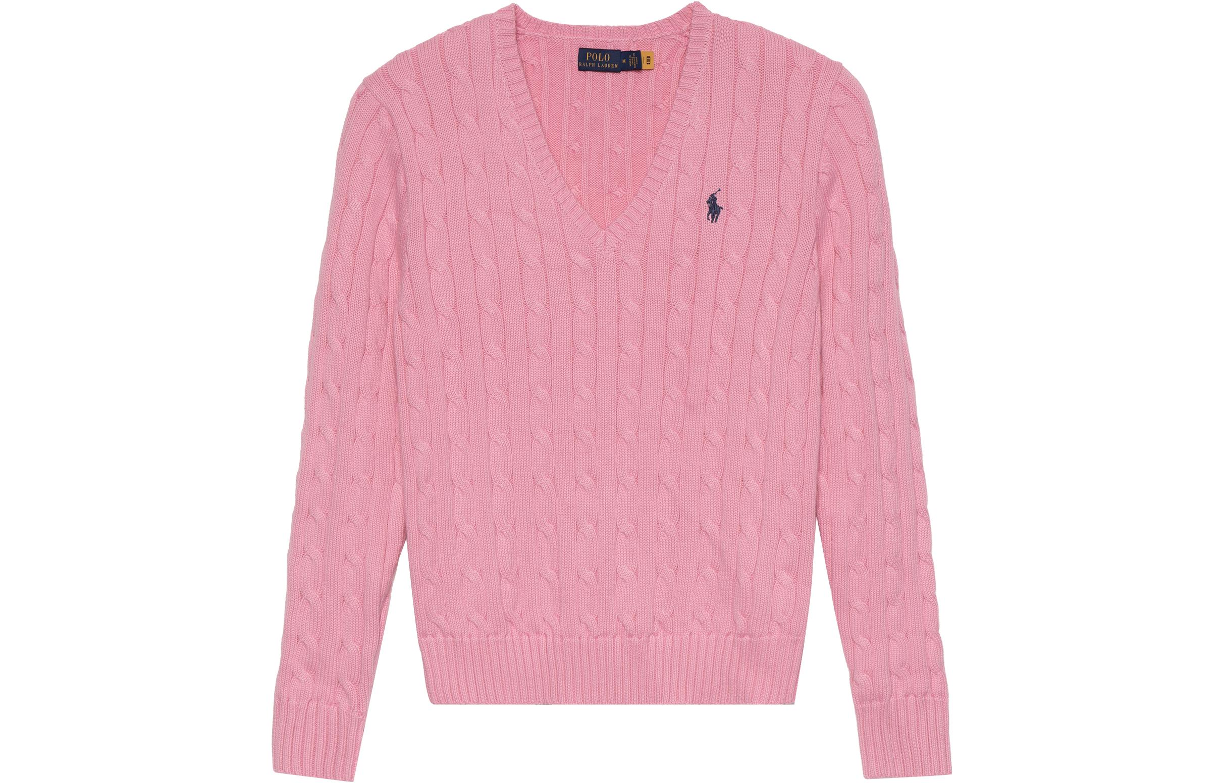 (Women) Polo Ralph Lauren SS23 Pink V-Neck Pullover Sweater  Long Sleeve. 211891641-004