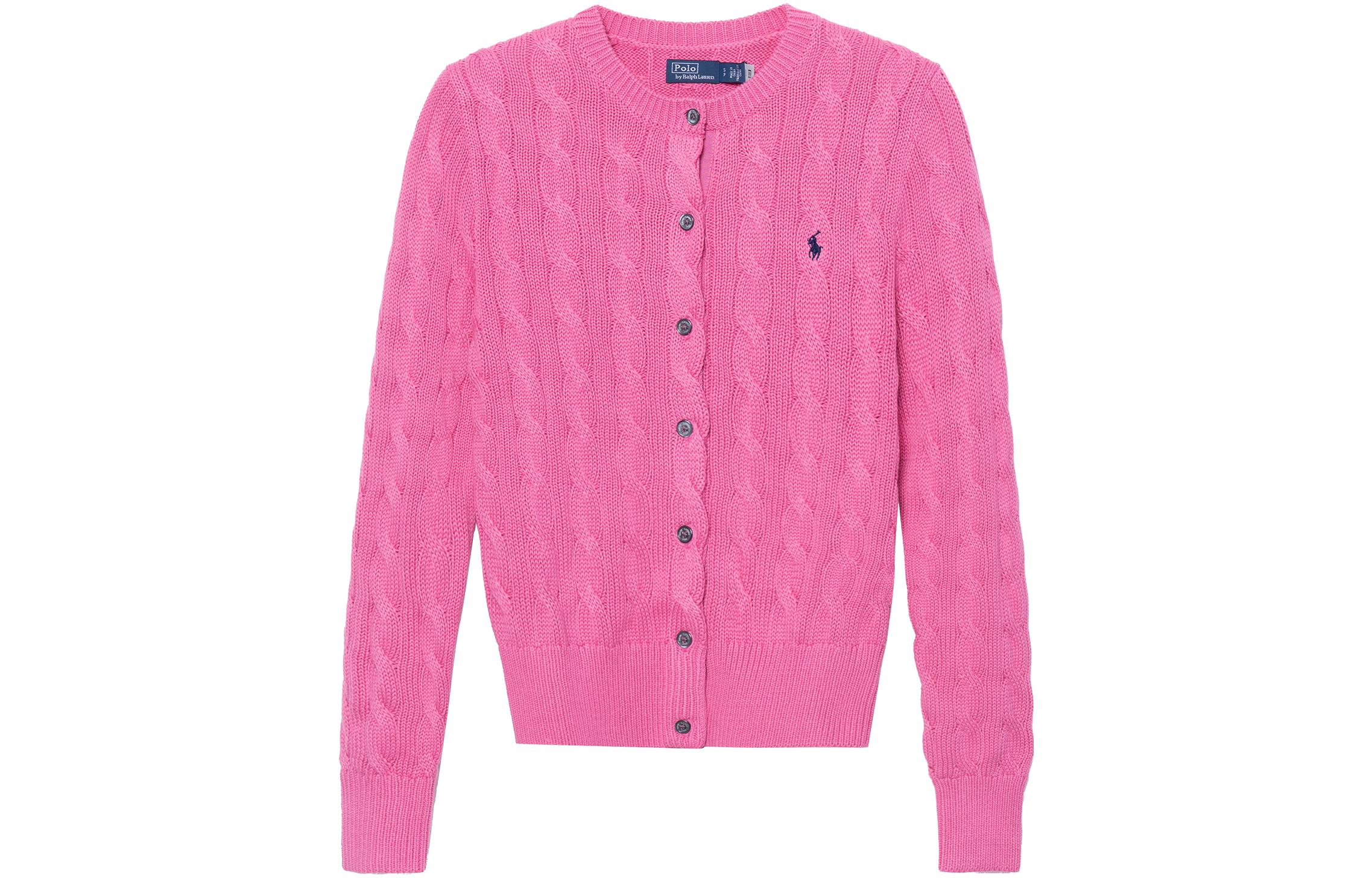 (Women) Polo Ralph Lauren SS23 Solid Embroidery Knit Cardigan Pink  Sweater. 211891643-007