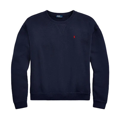 (Women) Polo Ralph Lauren SS23 Solid Logo Embroidered Navy Blue Crewneck Sweatshirt WMPOKNINFB20446-410