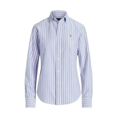 (Women) Polo Ralph Lauren SS23 Striped Logo Embroidery Long Sleeve Shirt Women Light Blue WMPOSHTNDO20368-400