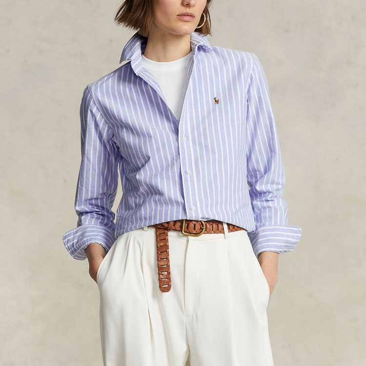 (Women) Polo Ralph Lauren SS23 Striped Logo Embroidery Long Sleeve Shirt Women Light Blue WMPOSHTNDO20368-400 圖 3