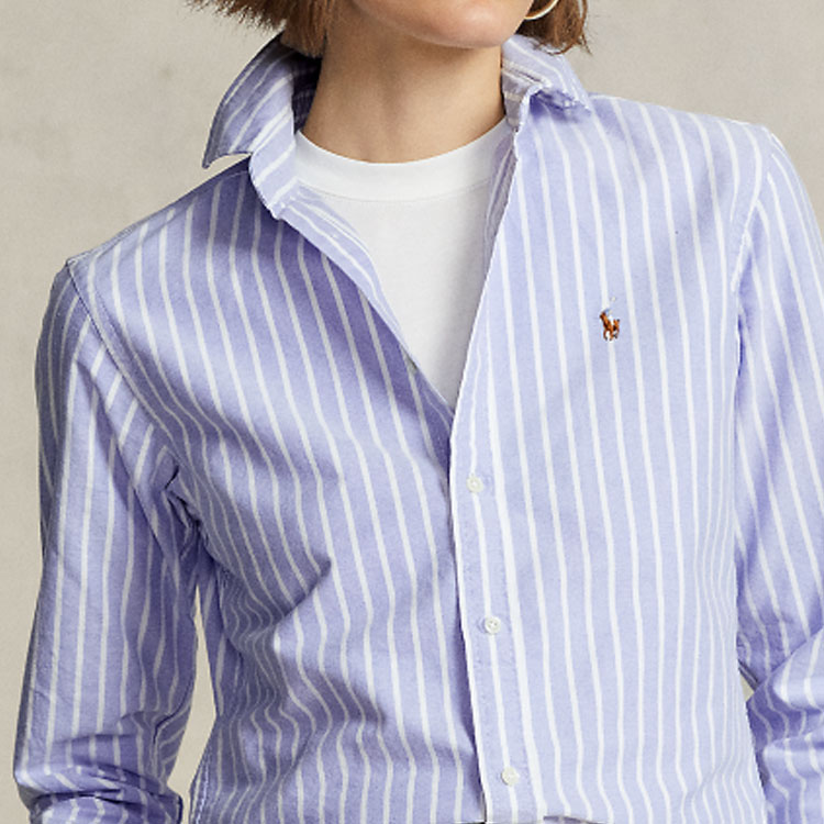 (Women) Polo Ralph Lauren SS23 Striped Logo Embroidery Long Sleeve Shirt Women Light Blue WMPOSHTNDO20368-400 圖 7