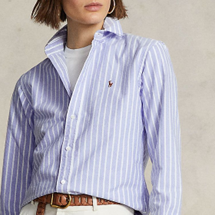 (Women) Polo Ralph Lauren SS23 Striped Logo Embroidery Long Sleeve Shirt Women Light Blue WMPOSHTNDO20368-400 圖 8
